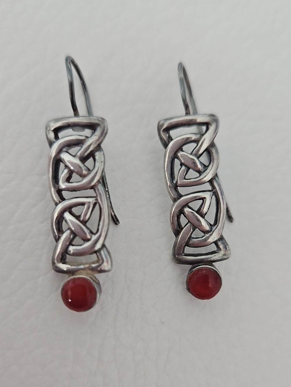 Vintage Silver Celtic Knot Earrings with Red Cabochon
